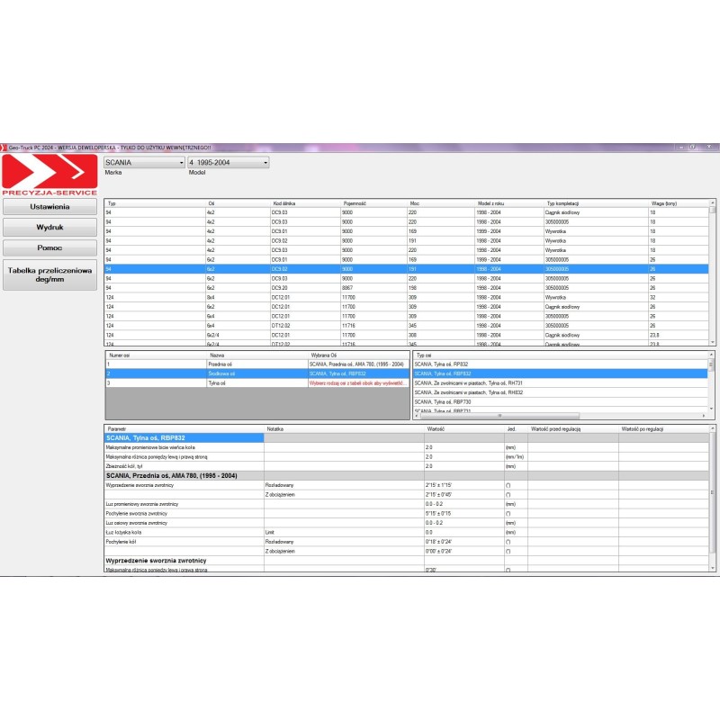 PROGRAM GEO-TRUCK PC 2024 - DANE DO GEOMETRII KÓŁ POWYŻEJ 3,5 T